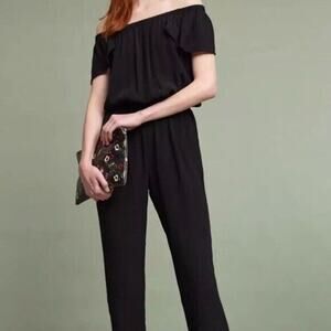 Beach Gold Black Off the Shoulder Jumpsuit Womens XS
